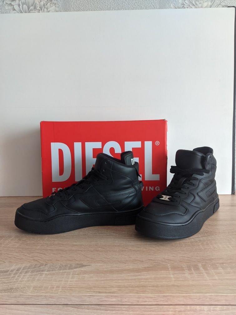 Мужские черные кожанные хайтопы DIESEL UKIYO