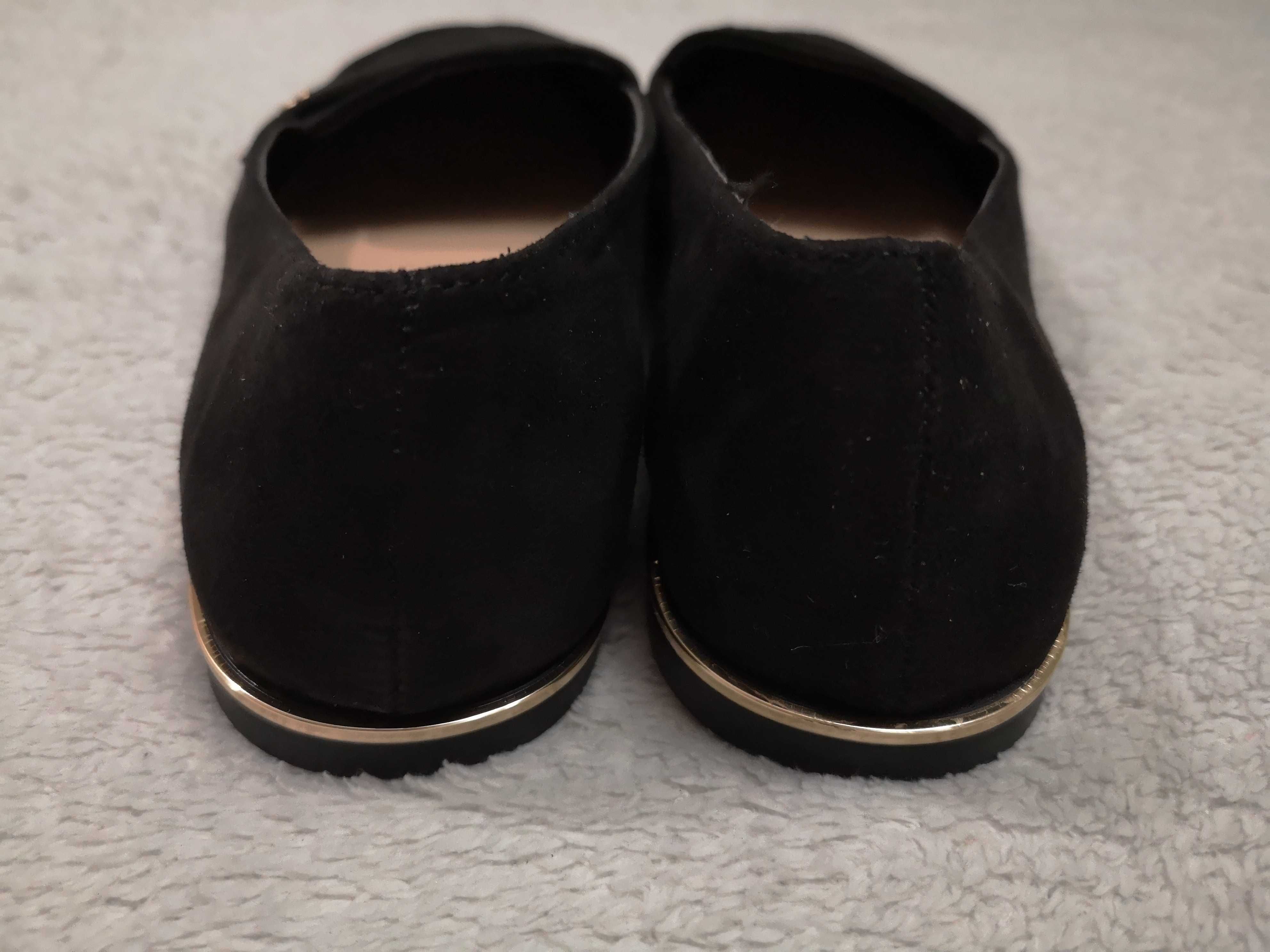 Czarne zamszowe eleganckie buty mokasyny Primark Wide Fit 37 jak nowe