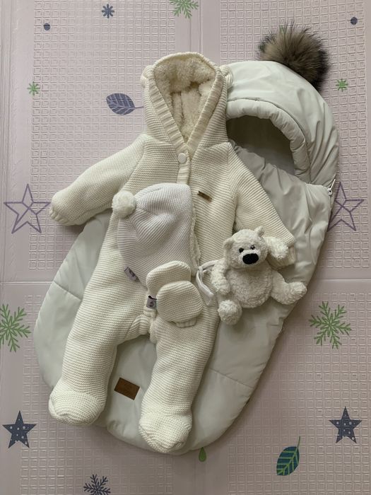 Зимній конверт-кокон, теплий мішка, шапочка та рукавиці, кокон зимовий