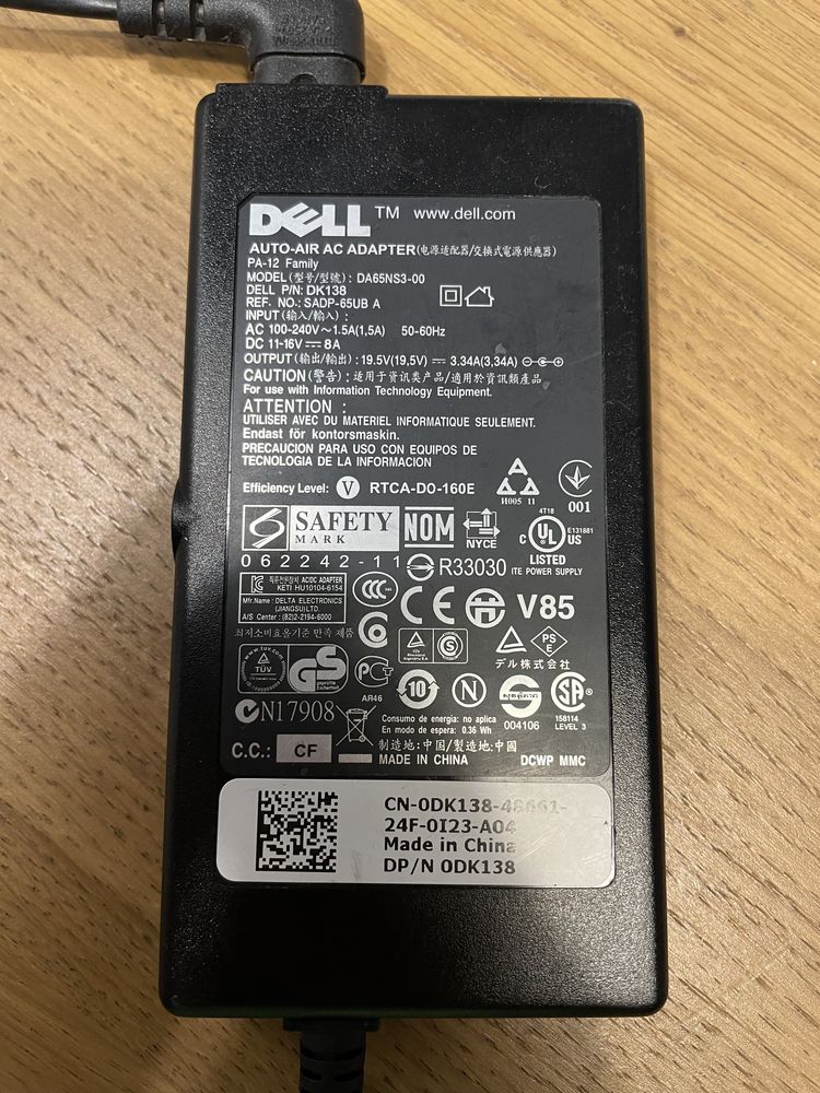 Zasilacz laptop Dell 19.5V 3.34A 65W slim DK138 0DK138