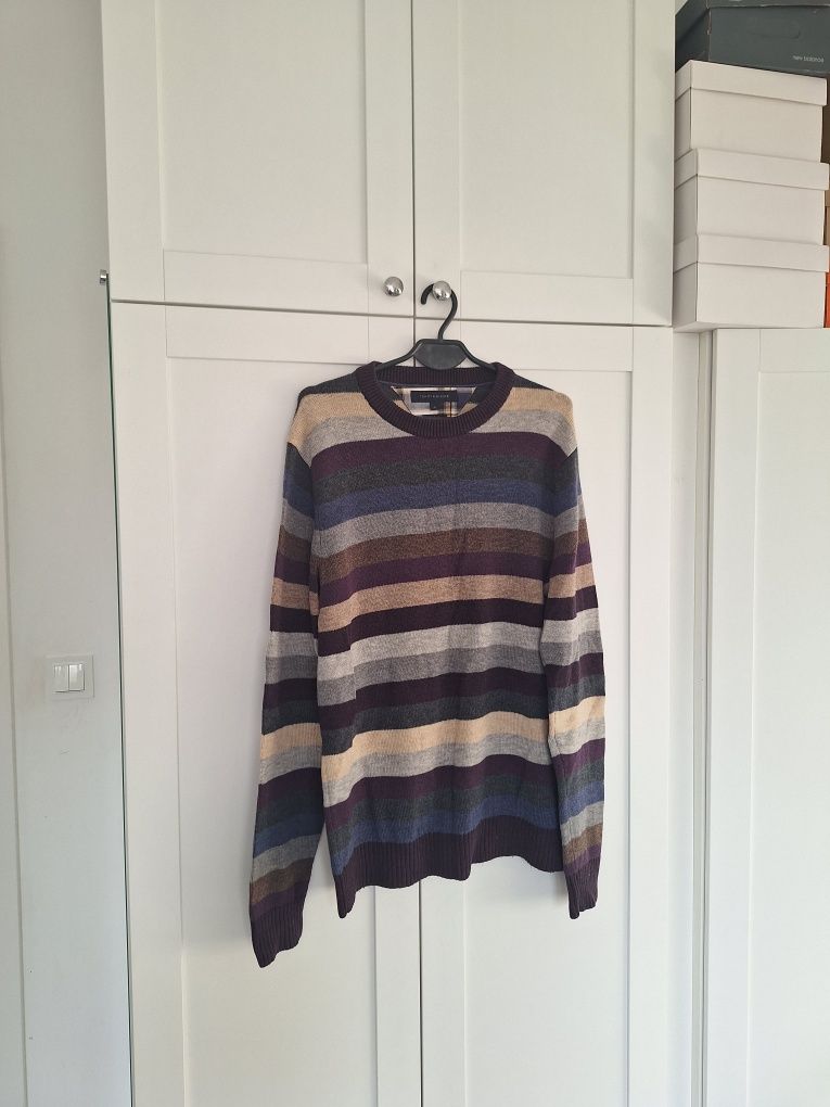 Luksusowy oryginalnn sweter męski tommy hilfiger jeans w paski casual