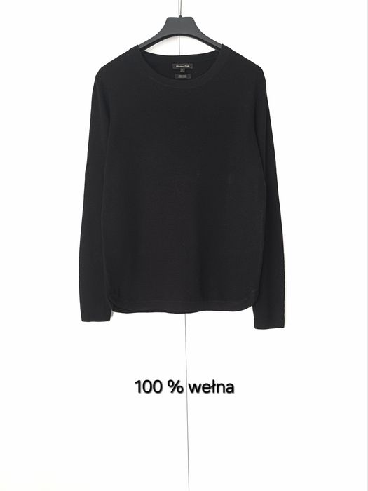 Massimo Dutti wełniany sweter 100% wełna czarny okrągły dekolt