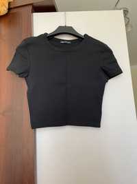 Czarny crop top Zara S 36 bawełna T-shirt