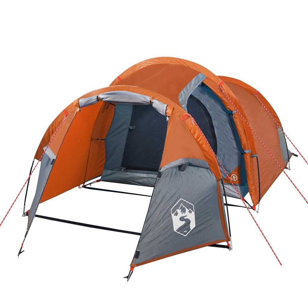 Tenda de Campismo p/ 4 Pessoas – Cinzento/Laranja, Leve e Impermeável!