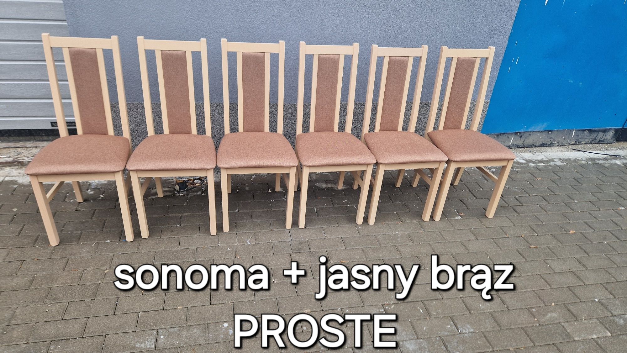 Nowe: Stół rozkładany + 6 krzeseł, SONOMA + JASNY BRĄZ " PROSTE "