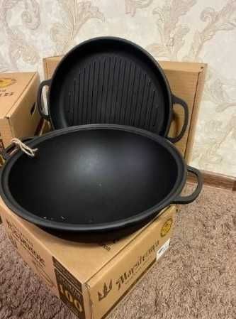 Казан узбекский чугунный /чавун wok 12 л с крышкой - сковородой / плов