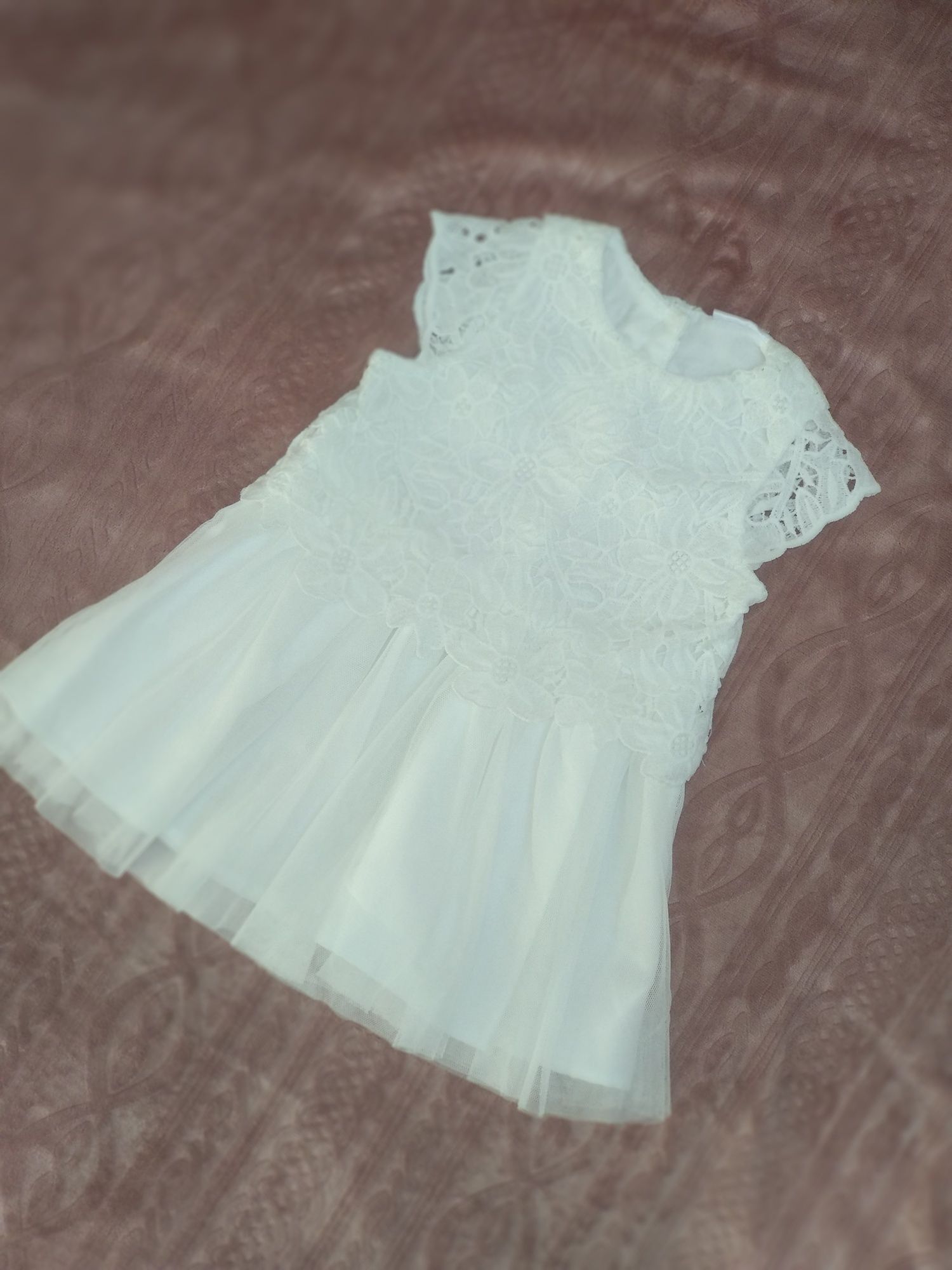 NOWA! Piękna biała sukienka tiul i gipiura rozmiar 74