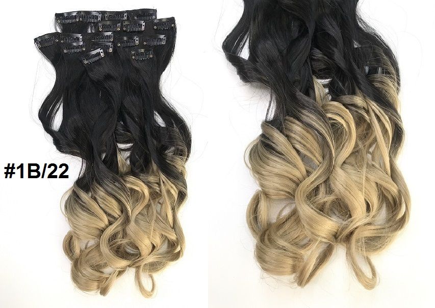 Doczepiane WŁOSY Zestaw CLIP-IN Naturalne Loki OMBRE Ciemny brąz/Blond