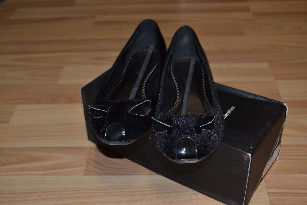 Buty baleriny myszy myszki kotki 37 4 czarne plusz
