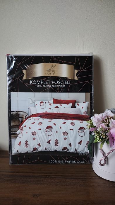 Pościel 160x200 komplet pościeli świąteczna mikołaje