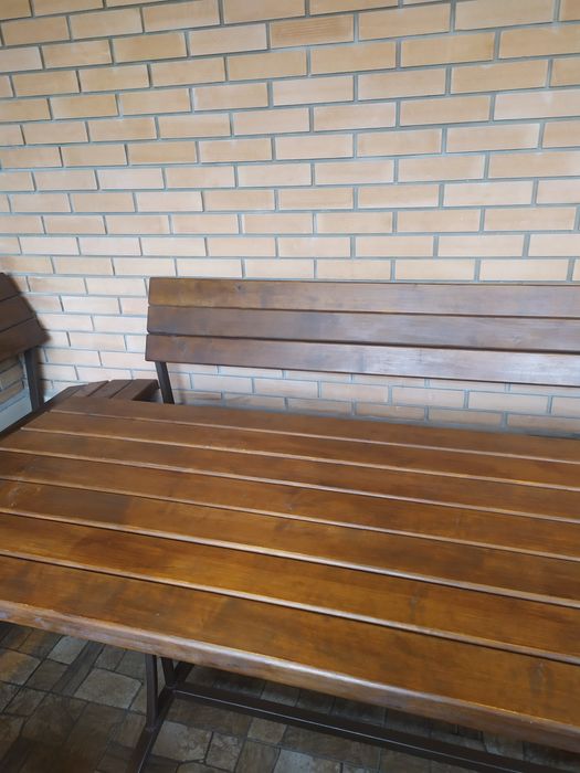 Стіл та лави,набір меблів садових,дерево та метал