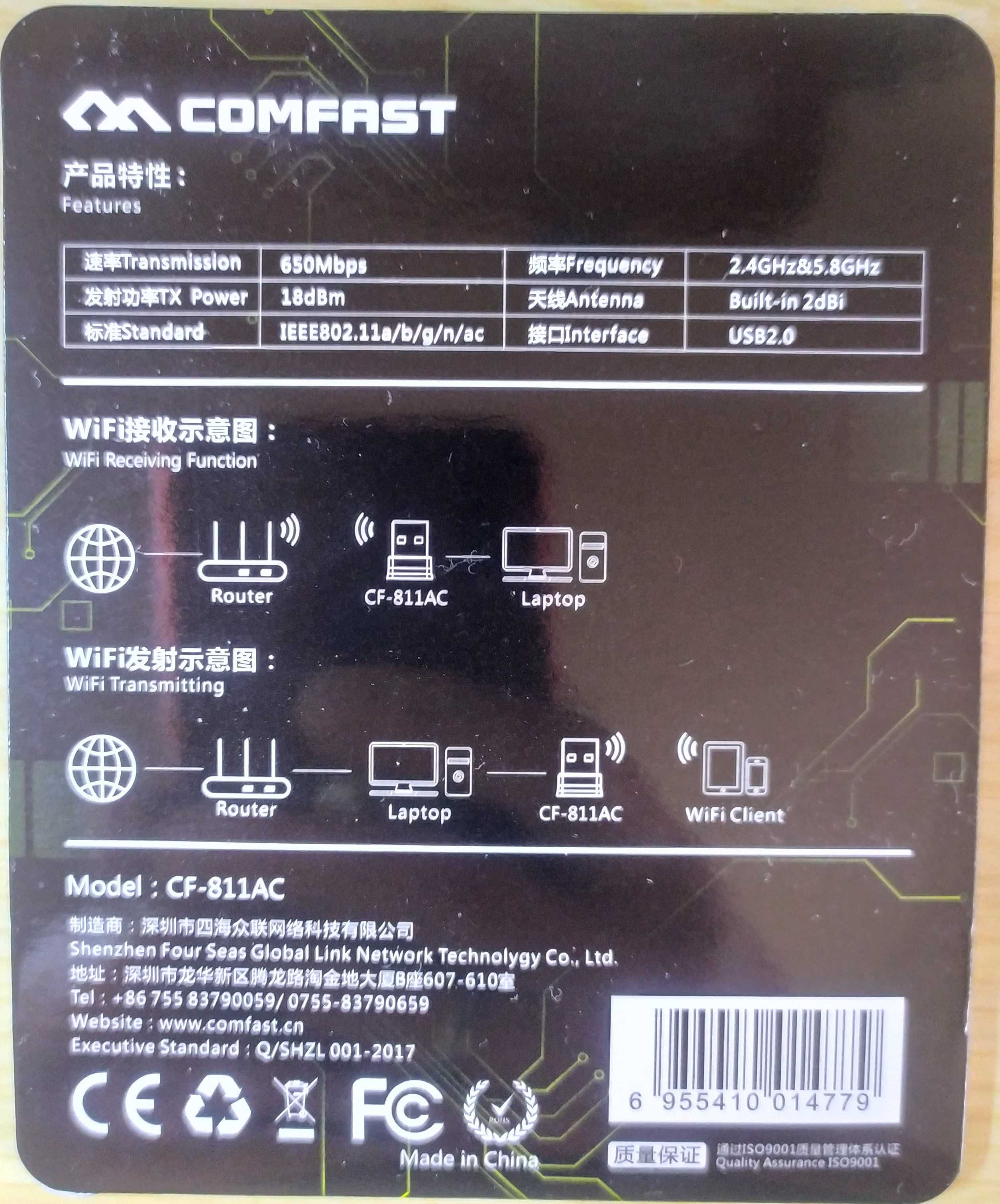 USB Wi-Fi адаптер Comfast CF-811AC 2.4 / 5.8 Ghz 650Mbps