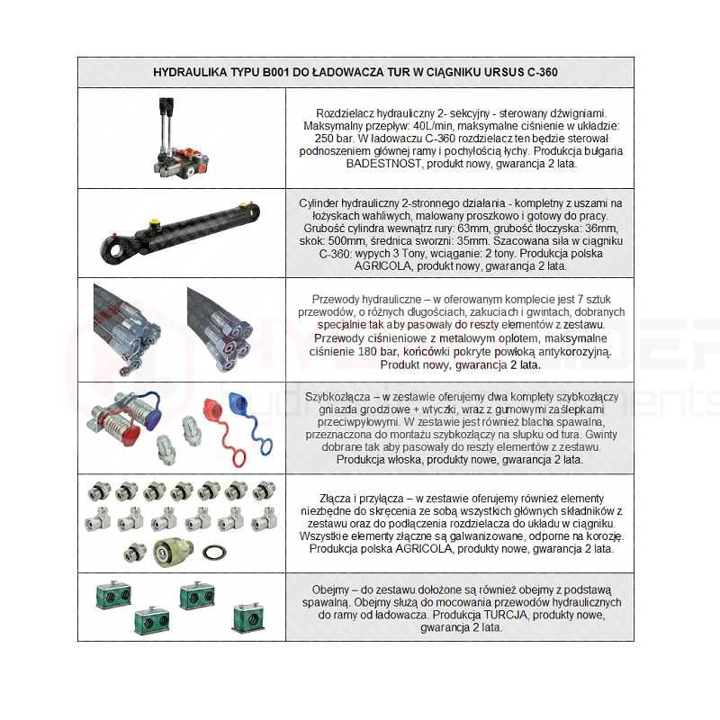 Hydraulika kompletna Tur C-360 do sterowania łychą