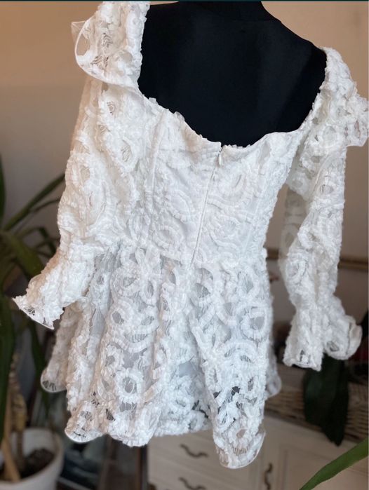 Asos luxe biały koronkowy krótki kombinezon 44 xxl 42 xl ażurowy haft
