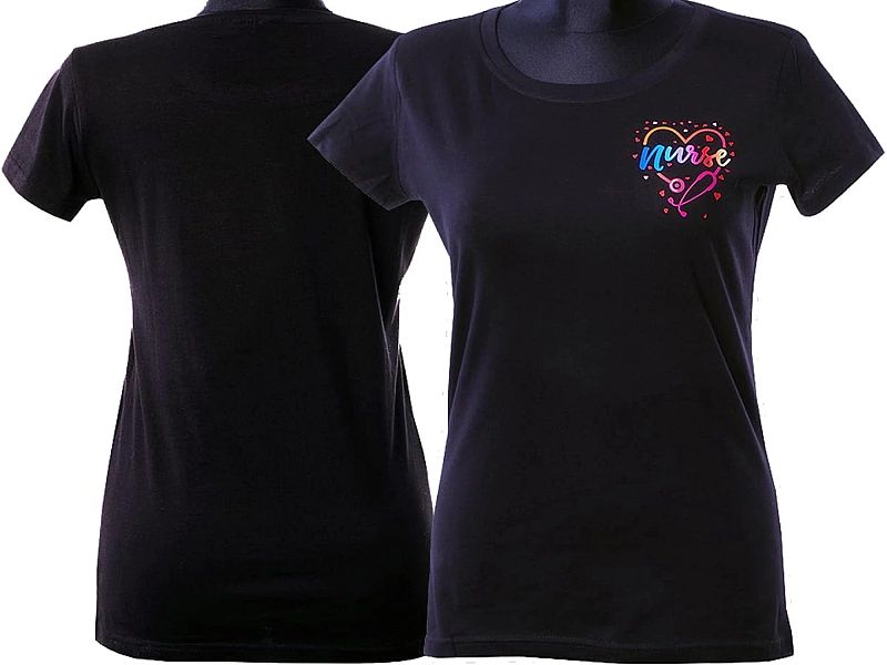 Koszulka damska NURSE Pielęgniarka czarna mały full color (L)