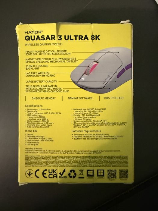 Игровая мышь Hator quasar 3 ultra 8k wireless