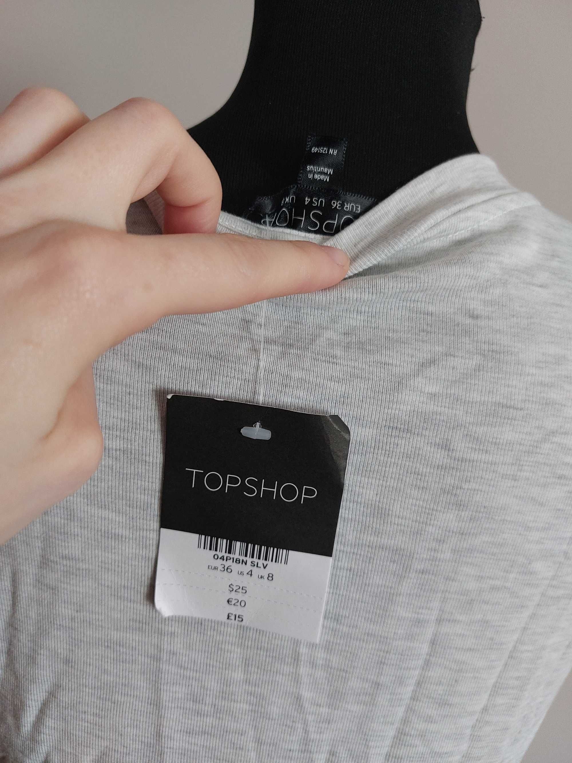 Topshop tshirt koszulka krotki rekaw bluzka szara wiskoza s m