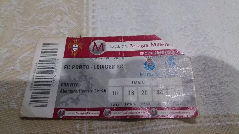 Bilhete taça de portugal fc porto - leixoes 2008-09