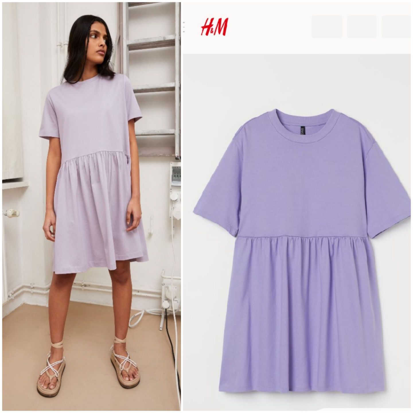 H&M XS-M liliowa oversizowa sukienka 100% bawełna