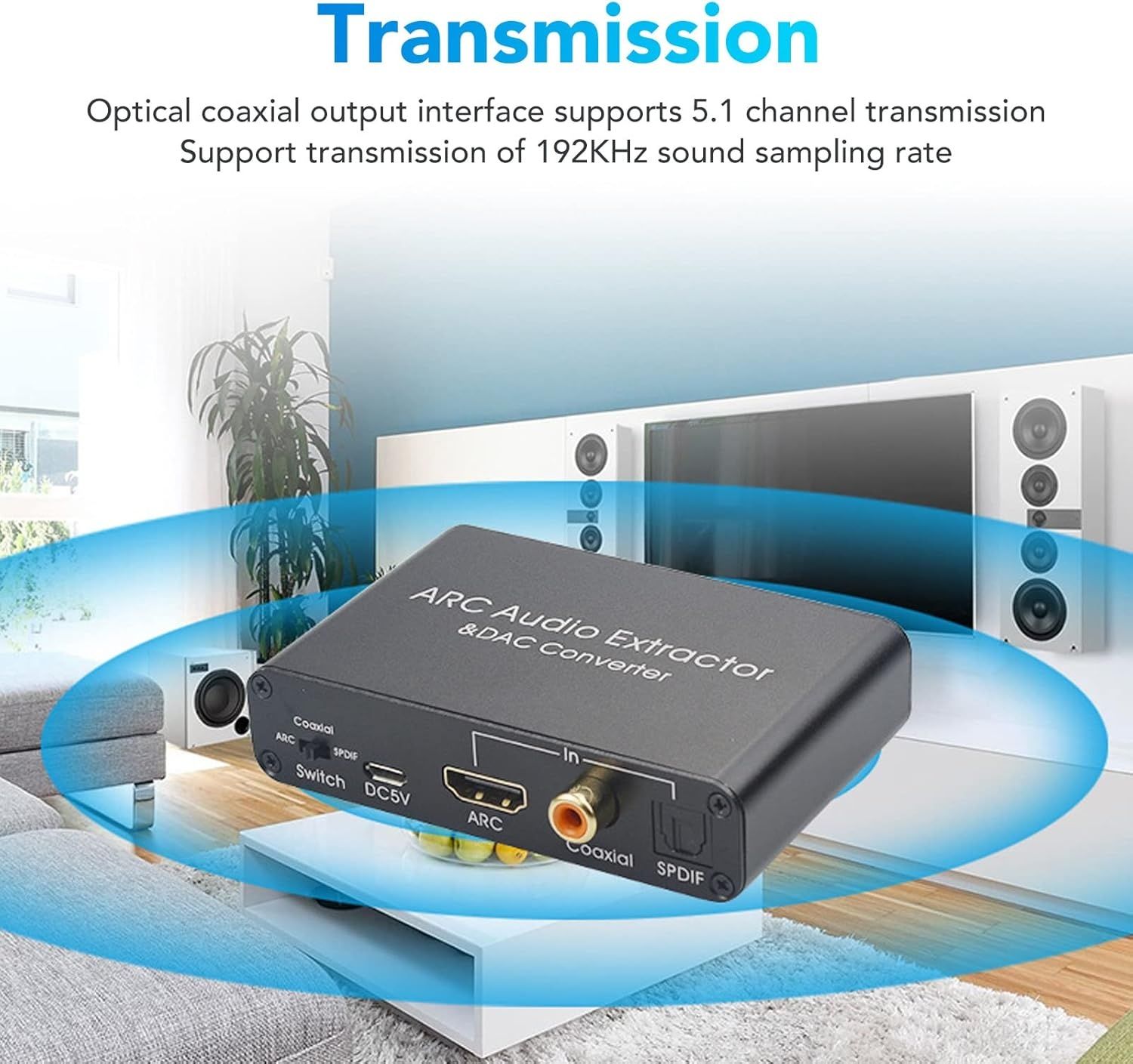 Ekstraktor Audio HDMI ARC, Cyfrowy Analogowy Konwerter Audio 192 KHz O