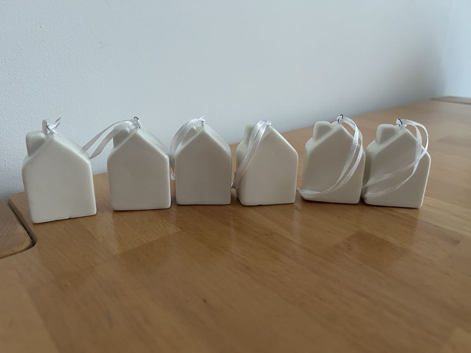 Ozdoby choinkowe, porcelanowe domki, zawieszki 6sztuk nr.8525