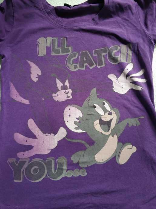 Fioletowa koszulka z krótkim rękawem Tom & Jerry, retro