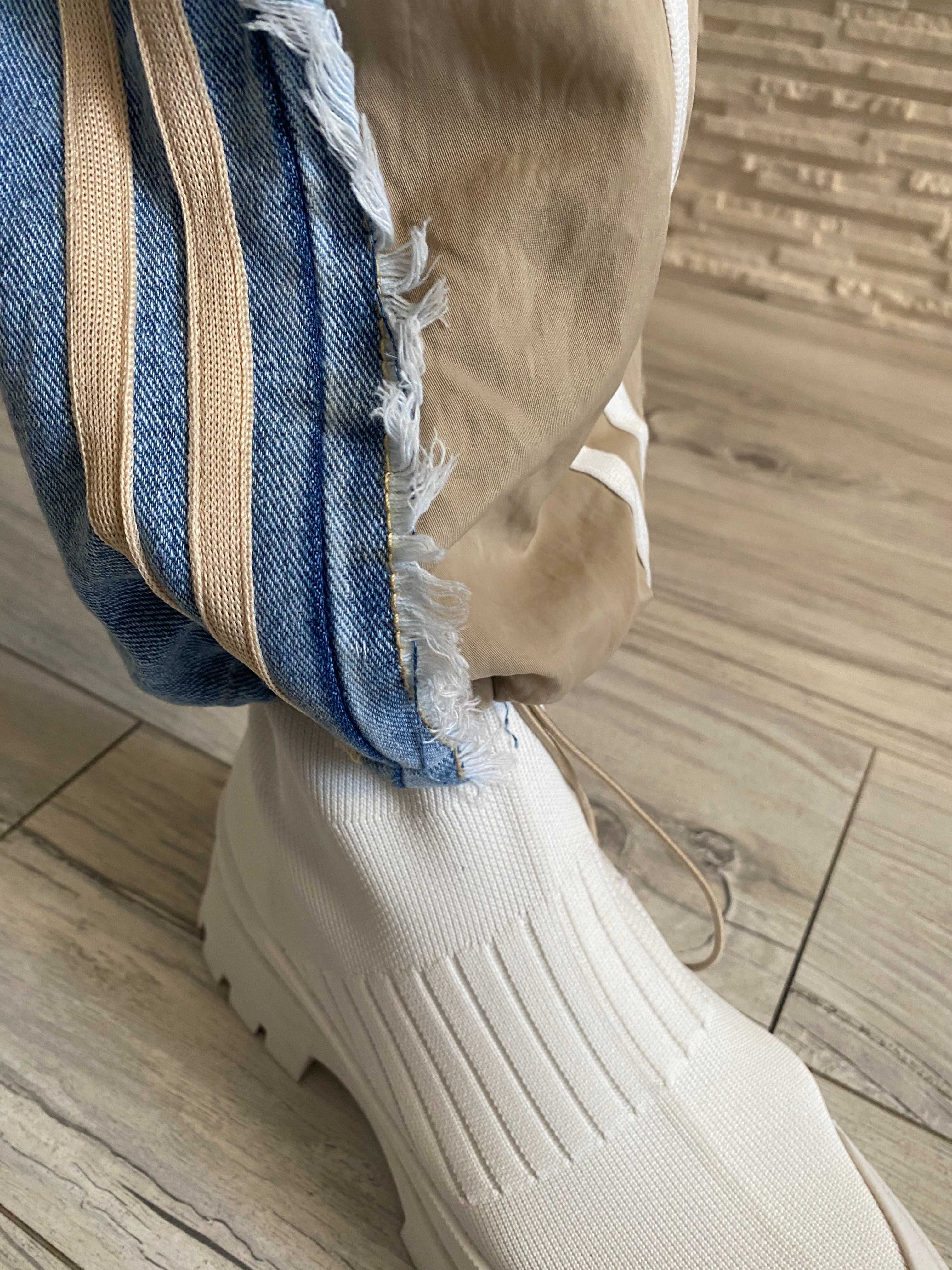 Flam Moda nowe spodnie pumpy - prosta nogawka z paskami jeans