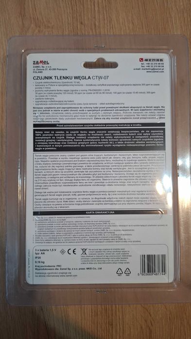 Czujnik tlenku węgla Nowy