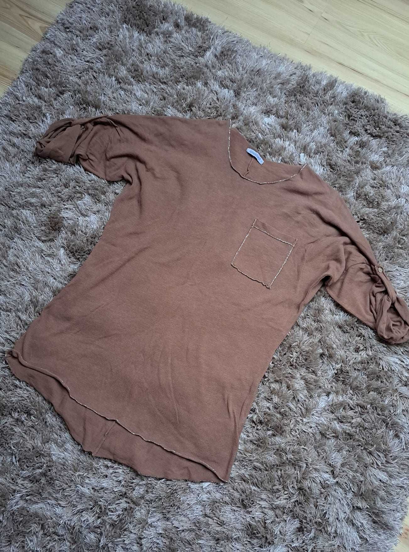 Sweter bluzka t-shirt oversize brązowy camelowy Unisono r.L