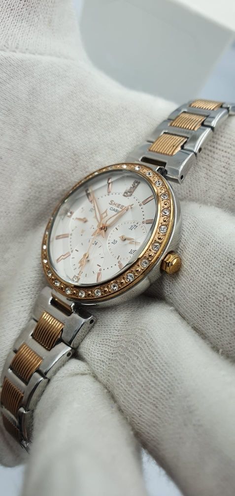 Casio Sheen Swarovski Crystals Chronograph damski zegarek, kryształki