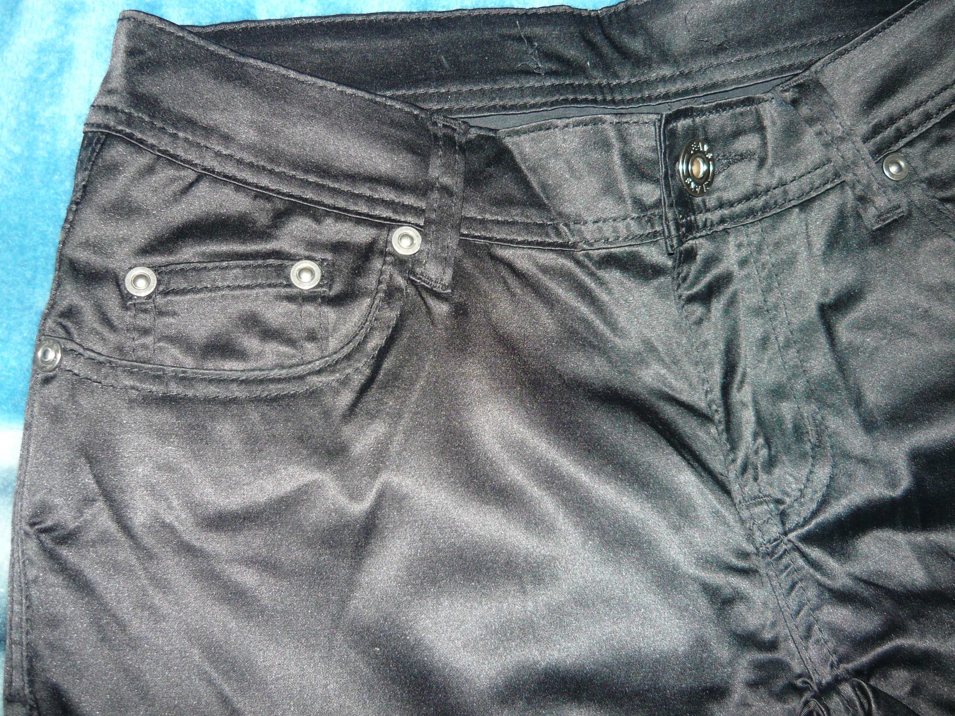 Spodnie jeans, czarne, satyna, śliskie, połyskujące r. 38 M