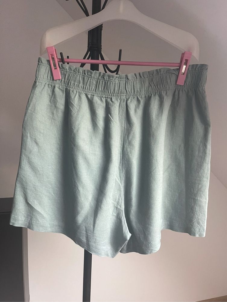 Zielone khaki spodenki na gumie len+wiskoza Papaya r.46