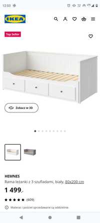 Nowa ! IKEA HEMNES Rama leżanki z 3 szufladami, łóżko, biały 160x200cm