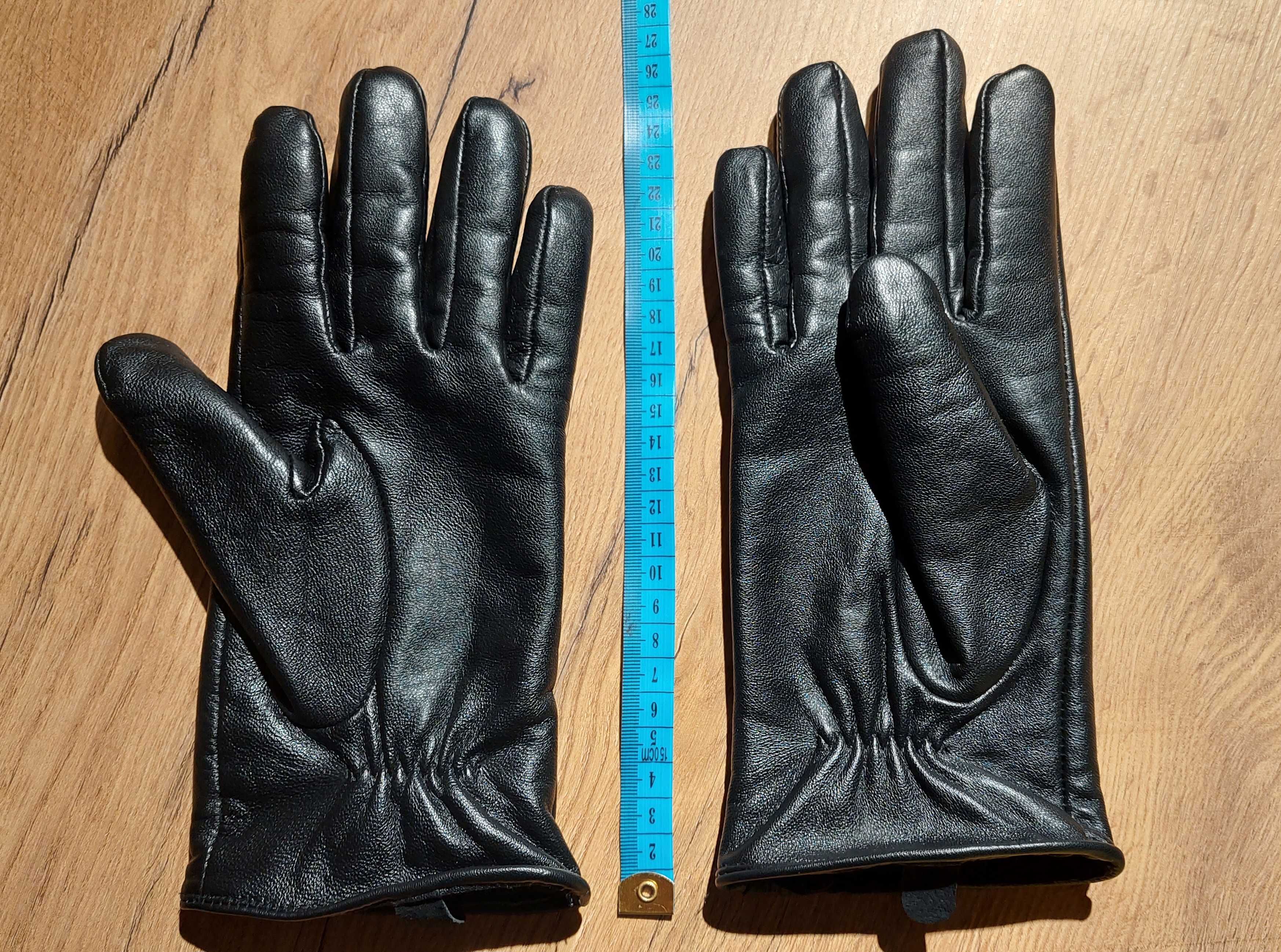 Skórzane, czarne rękawice męskie