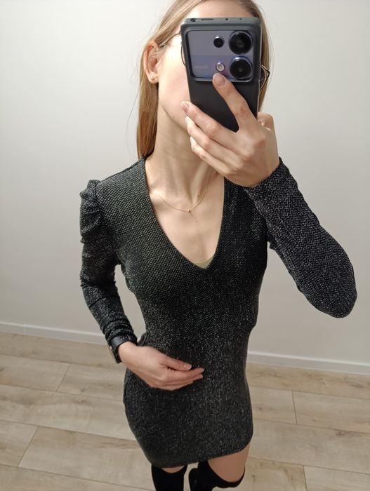 Sukienka damska mini szara brokatowa sylwestrowa Reserved S