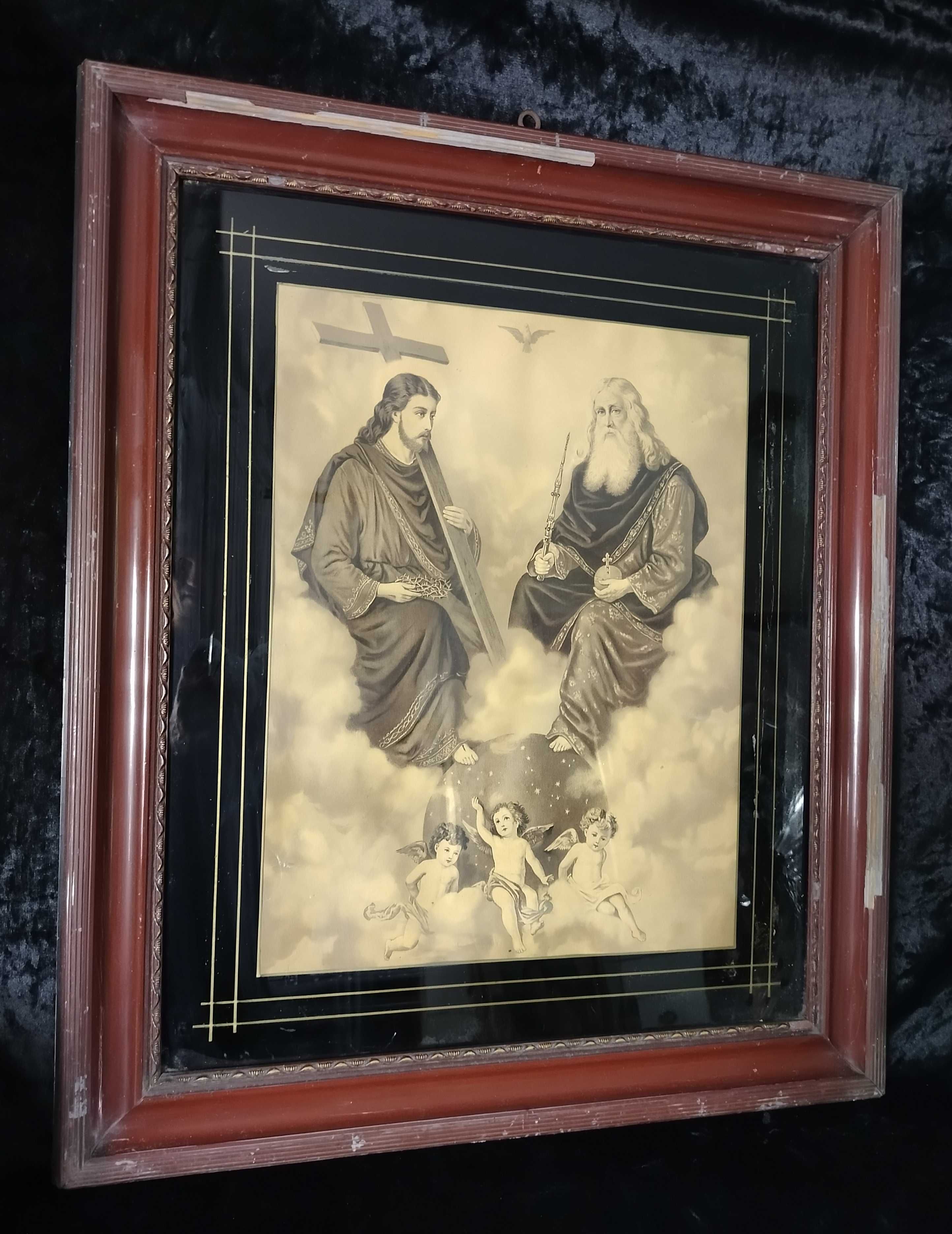 Trójca święta stary oleodruk sepia obraz OS1012