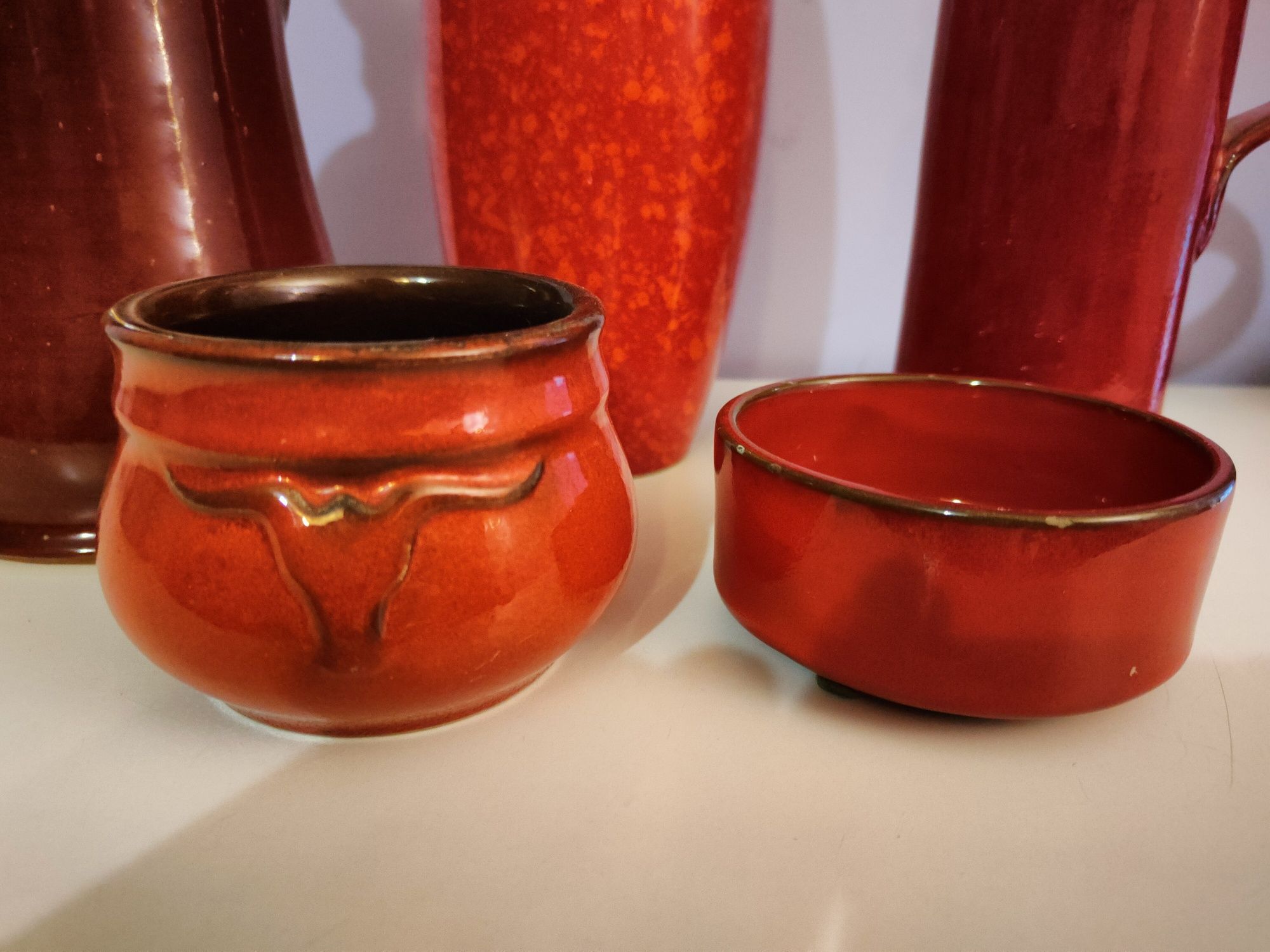 Zestaw ceramiki czerwony vintage 5 sztuk