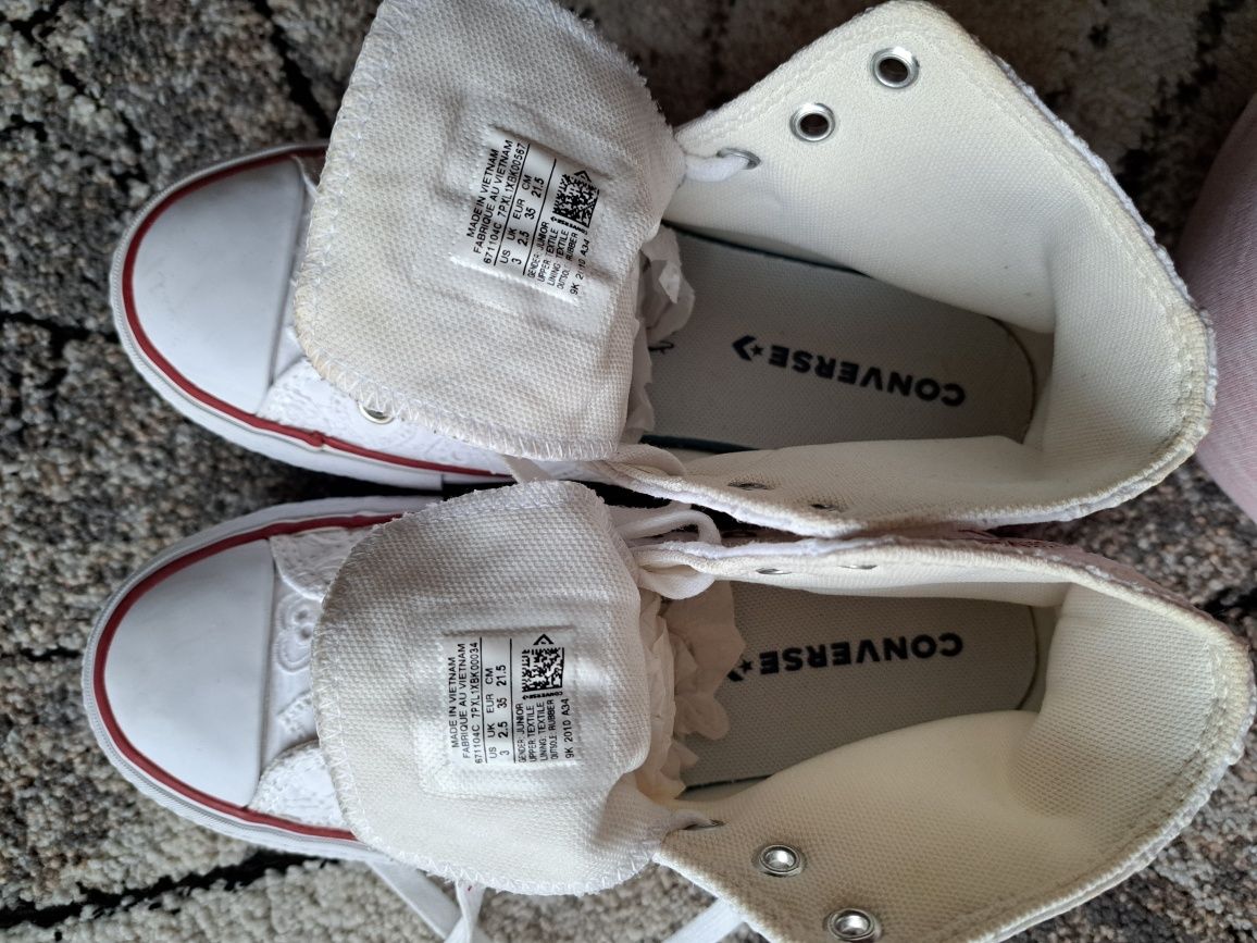 Converse All Star białe wysokie trampki z haftem serduszka r. 35