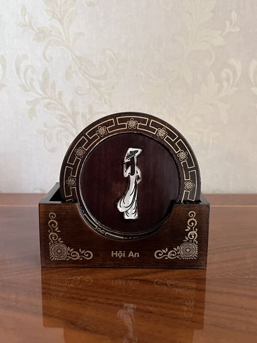 Бирдекели подставки под чашки бокалы Япония винтаж перламутр дерево