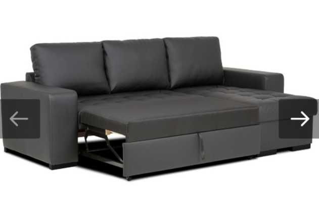 Sofá cama com chaise long em pele cor preto