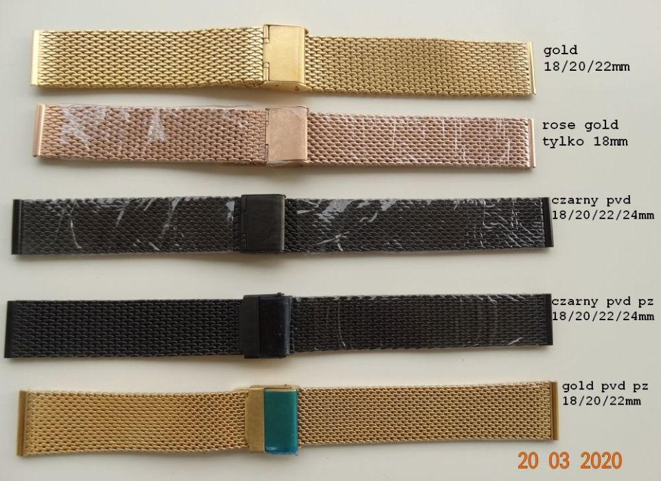 Bransolety mesh czarne zlote 18mm 20, 22, 24mm