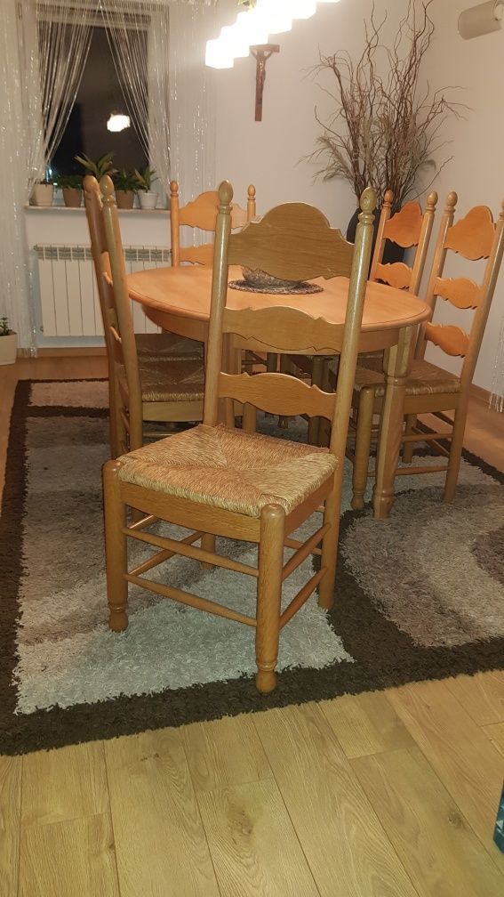 Dębowy stół + 6 krzeseł