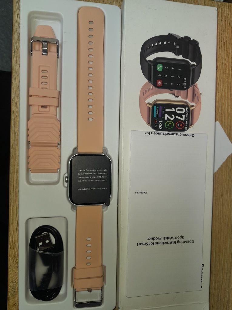 Smartwatch poounur p66 różowy 2 paski