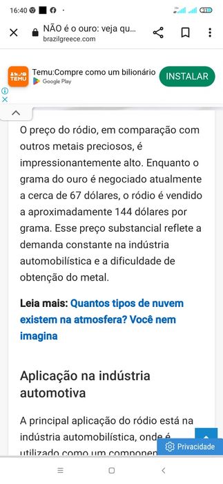 Catalisador usado de origem  RÓDIO