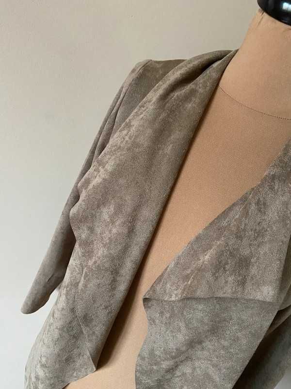 Ivy beau kurtka zamsz eko 40 42 xl narzutka asymeteyczna braz karmel