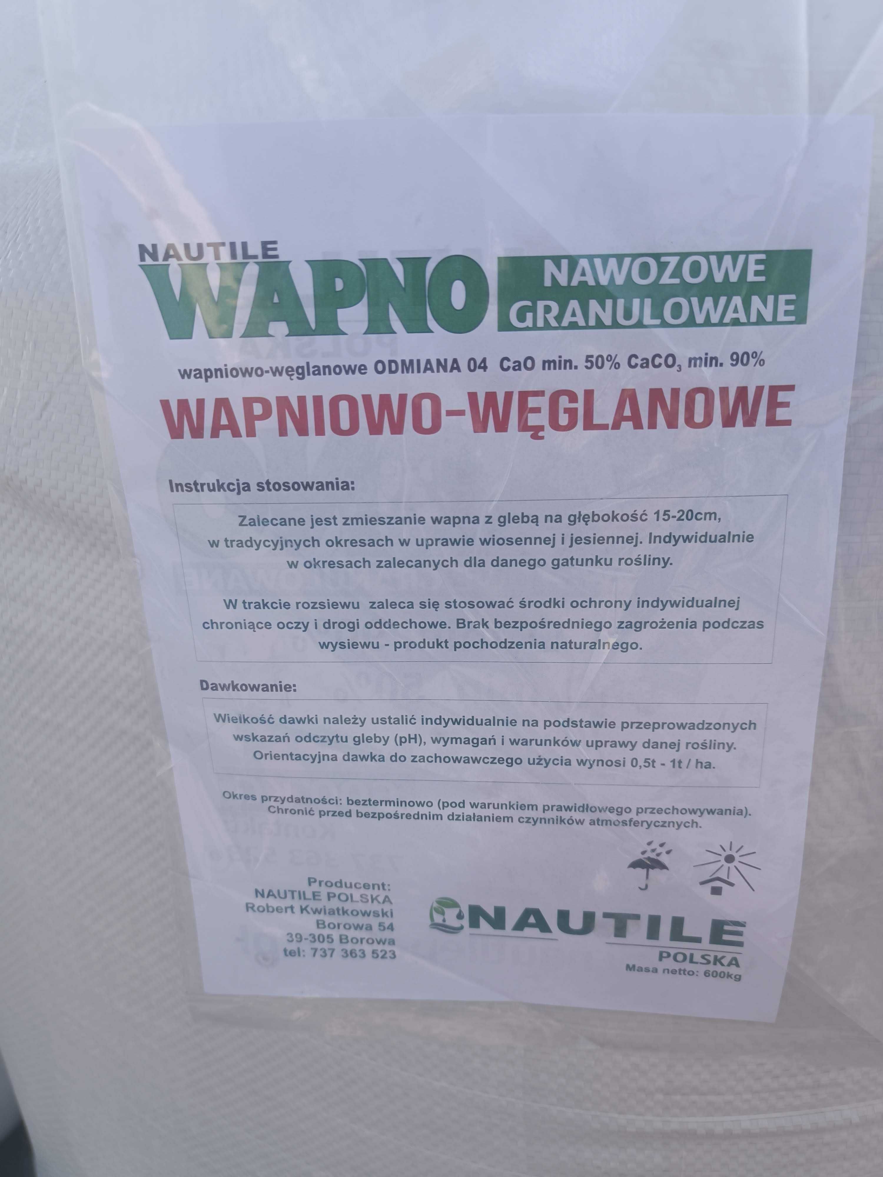 Wapno nawozowe KREDA min 50 % CaO bb NAUTILE Granulowane