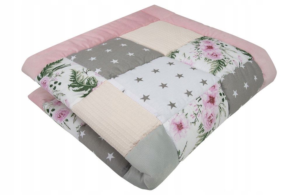 Mata do zabaw / Kocyk 120x120cm - Kwiaty różowe - 120x120