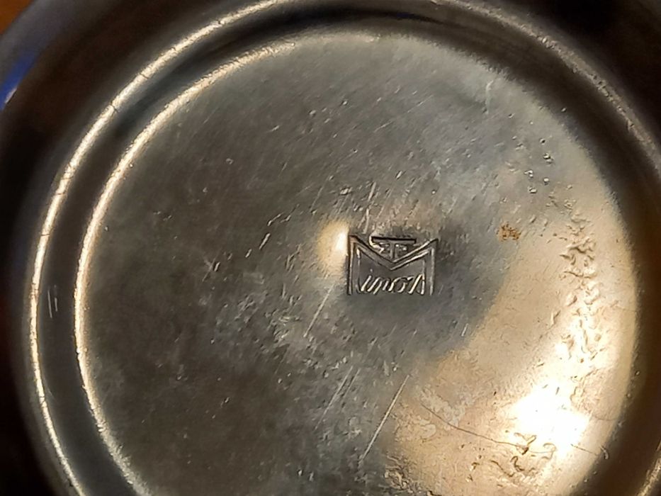 Ozdobna cukiernica z PRL (szkło i metal)