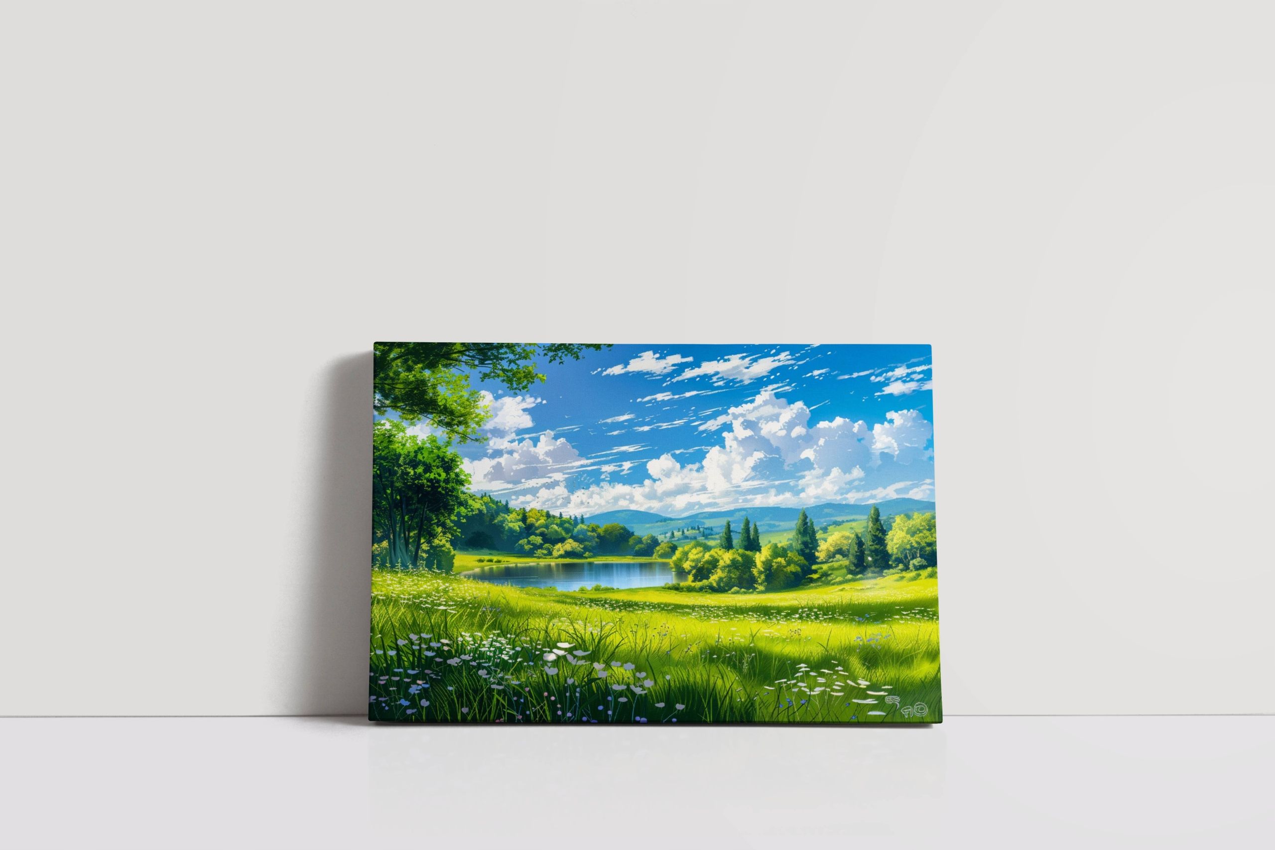 Obraz na płótnie "Łąka nad jeziorem" 120x80 cm - krajobraz do domu