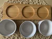 NOWA ceramika/ zestaw misek ceramicznych/ bambusowa taca